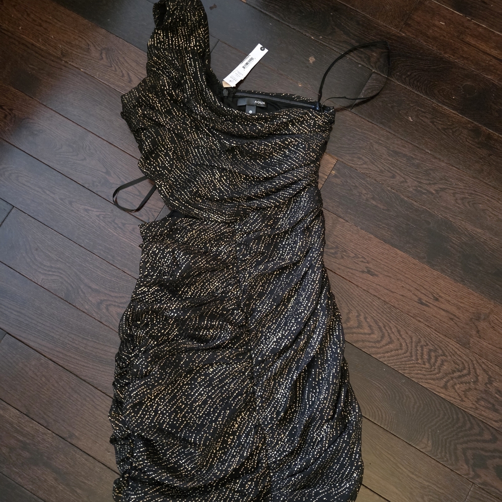 Aqua Elegant Black and Gold Women's Dress
